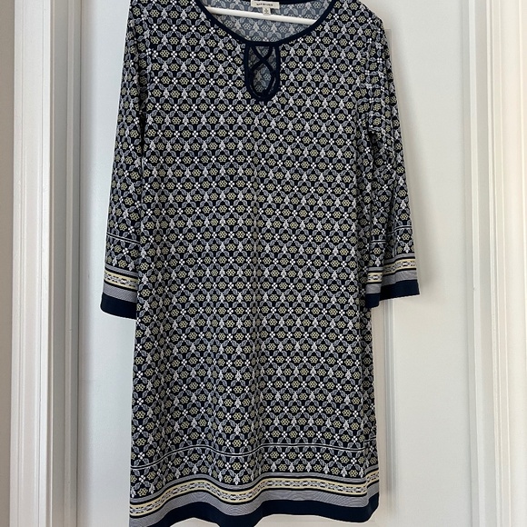 Navy & Yellow Floral Stretchy Sheath Dress - Picture 1 of 5